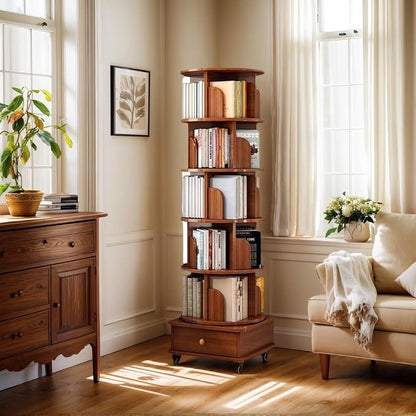 Rotating 360° Corner Bookshelf, 6-Tier Wood Bookcase - Image 6