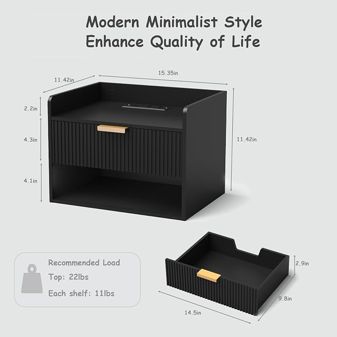 Arbuxzuy Floating Nightstand Set of 2, Wall Mounted Nightstand - Image 2