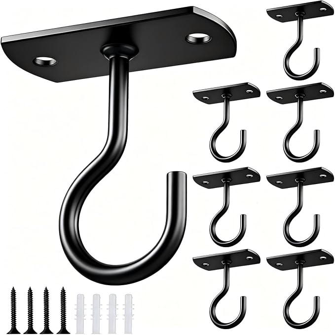 2.5in Ceiling Hooks for Hanging Plants 8Pcs Black by QualityEfficiency
