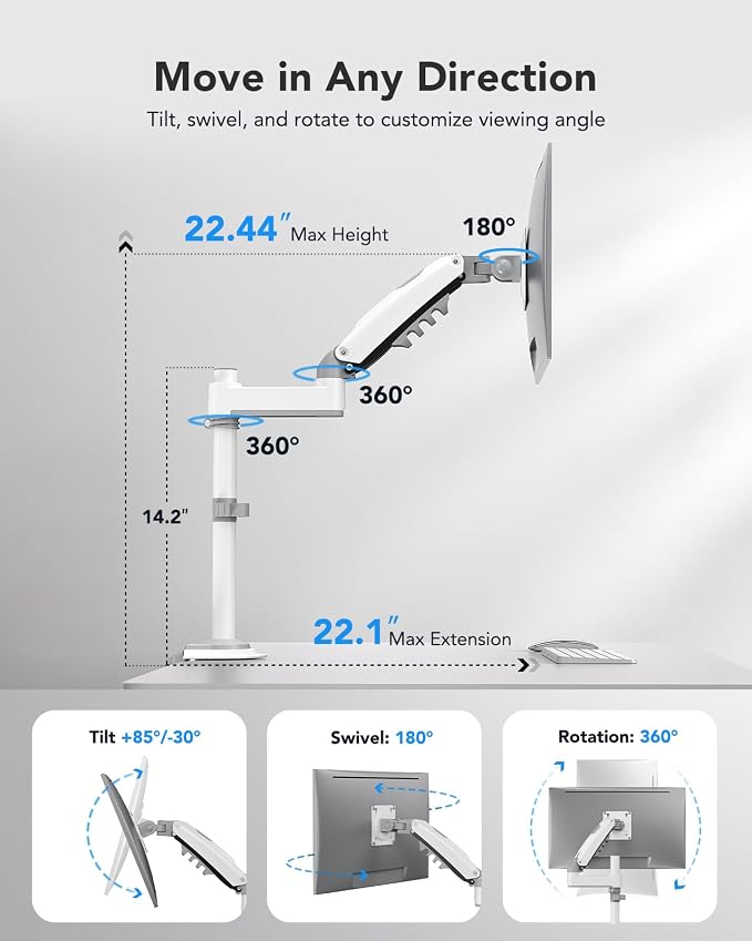 HUANUO Single Monitor Arm, Adjustable Desk Mount - Image 3