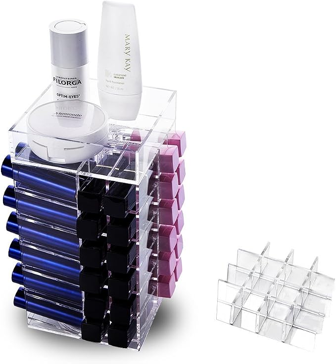HBlife Lipstick Holder, Acrylic Rotating 64 Lipstick Tower Organizer Spinning - Image 3