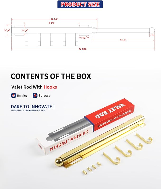 BaiNong Valet Rod for Closets Pull Out 12" Gold - Image 4