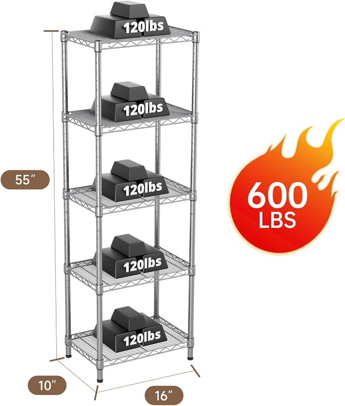 Small 5 tire Shelves Storage Wire Shelving Unit Metal Shelf Adjustable - Image 3