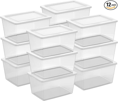 Sterilite 12-Pack Clear Storage Box, Stackable Container Bins by Sterilite