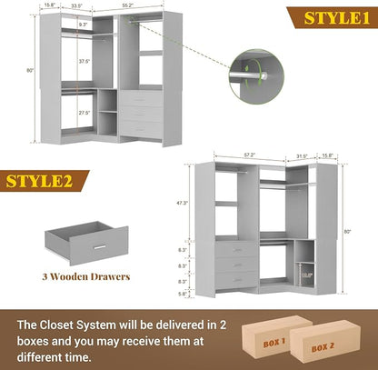 Aheaplus Closet System with 3 Drawers, 2 Hanging Rods & Corner Tower, Corner - Image 7
