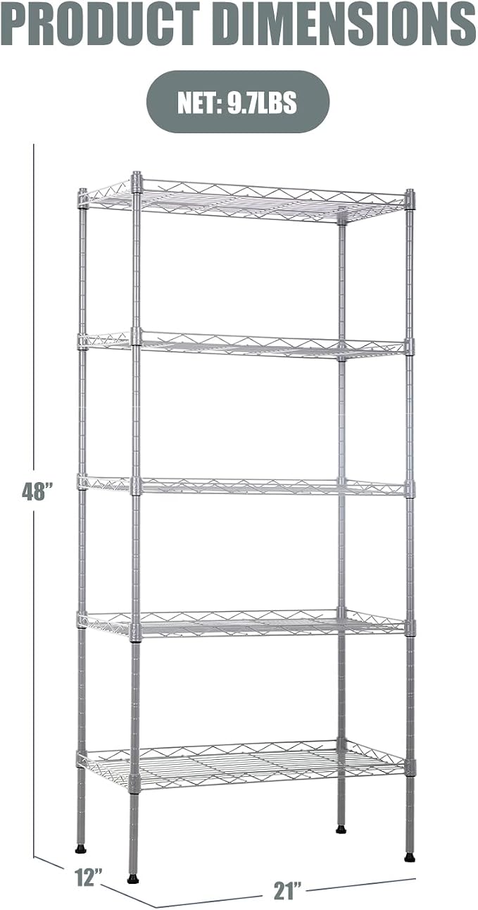 NChanmar 5-Tier Wire Shelving Unit Storage Shelves Metal Shelves 48"x21"x12" - Image 2