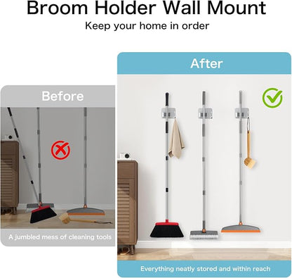 nacena 4 Pack No Drill Self Adhesive Broom Mop Holder Wall Mount - Image 7