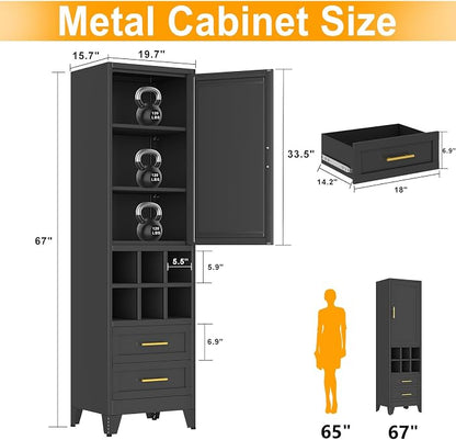 Ckzbx Tall Narrow Storage Cabinet, 66.93" H Tall Bathroom Cabinet Metal Pantry - Image 2