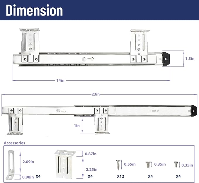 14" Keyboard Slide Heavy Duty Ball Bearing Slides Computer Tray Under Desk - Image 2