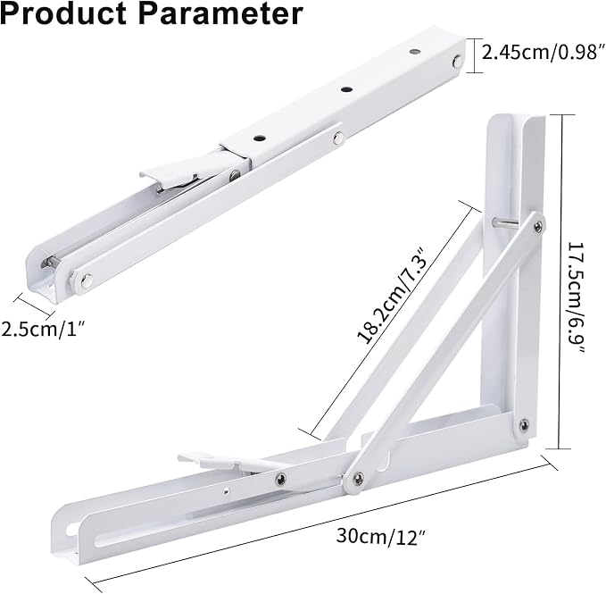 YUMORE Folding Shelf Bracket Heavy Duty, 12 Inch White Collapsible Shelf Bracket - Image 2