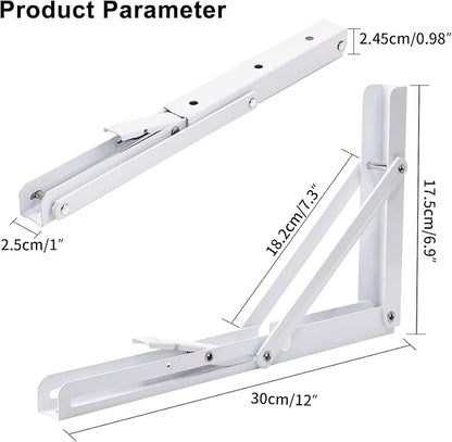 YUMORE Folding Shelf Bracket Heavy Duty, 12 Inch White Collapsible Shelf Bracket - Image 2