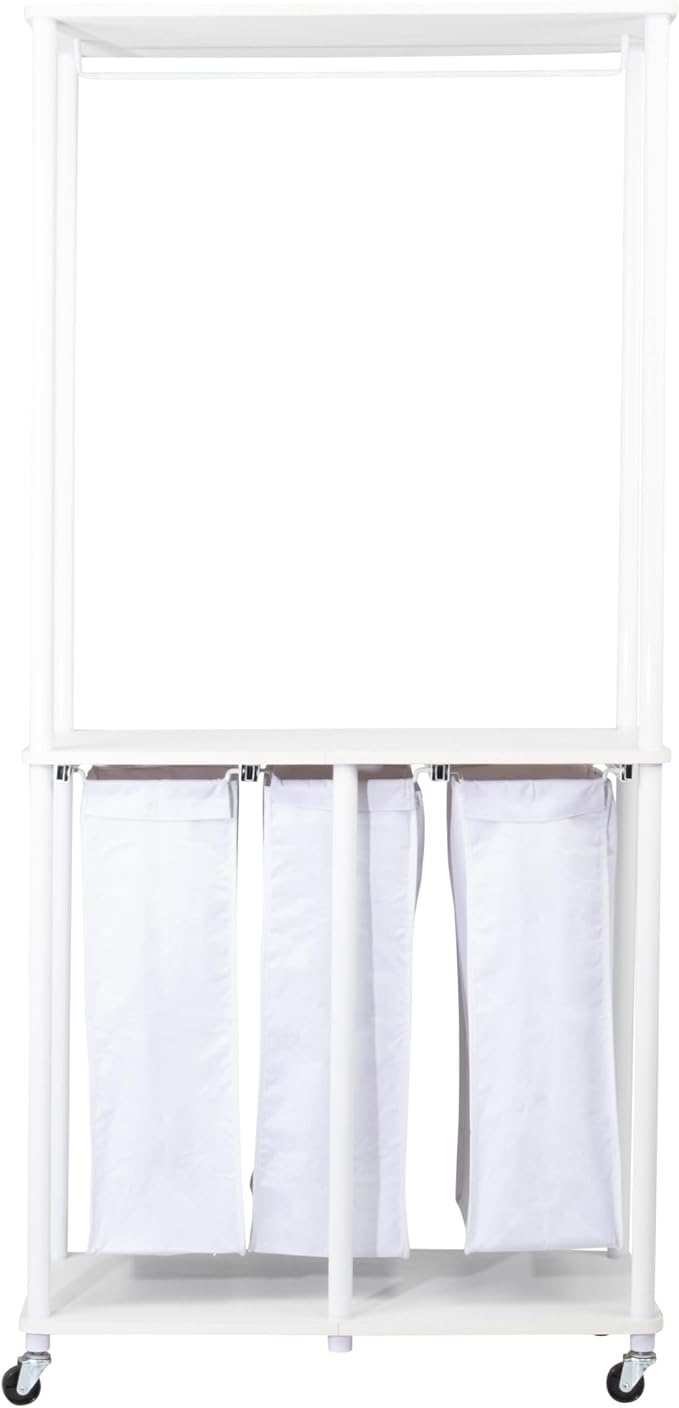 Household Essentials 3-Bag Laundry Center, Smooth Laminate Shelving, Sturdy - Image 7