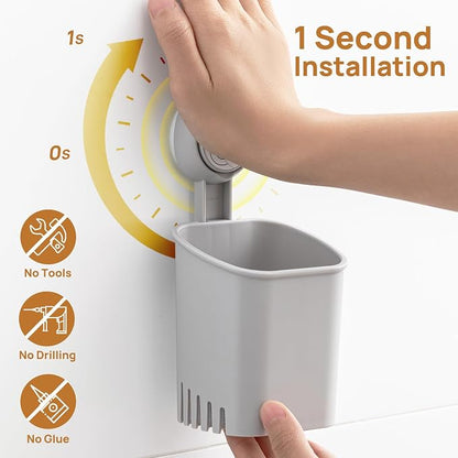 LEVERLOC Powerful Suction Cup Toothbrush Holder, Drill-Free Wall Shower Holder - Image 2