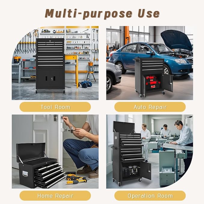 13-Drawer Double Doors Handle Rolling Tool Chest, 2 in 1 Detachable Rolling - Image 7