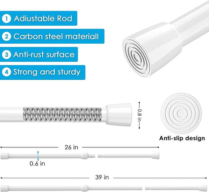 MEXAU 2Pack Spring Tension Curtain Rod 26-39 inch White Small Tension Rod | - Image 5
