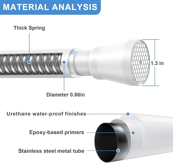 Shower Curtain Rod 45-77 Inch Adjustable Shower Rod White Tension Rod Spring - Image 2