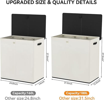 WOWLIVE Laundry Hamper with Lid, 180L Large Laundry Basket 3 Section with - Image 2