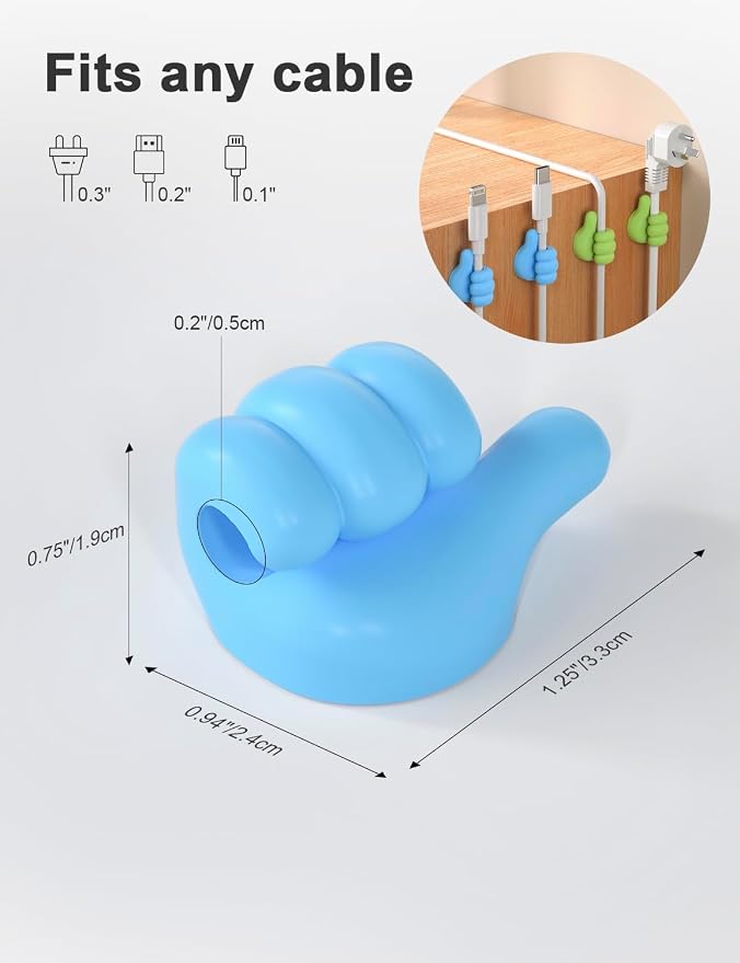 12Pcs Cable Clips, Fun Cord Holders, Silicone Thumb Wall Hooks, Cord Organizer - Image 2