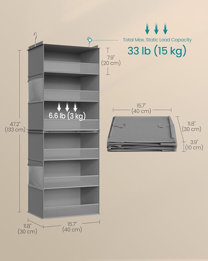 SONGMICS Hanging Closet Organizer, 6-Tier Fabric Storage Shelf, Separable - Image 2