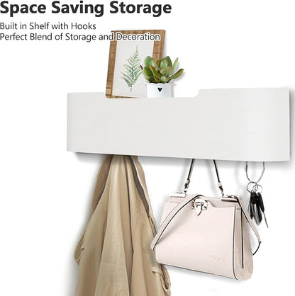 Coat Rack Wall Mount with Hidden Hooks Modern Key Holder Wood Entryway Hook - Image 2