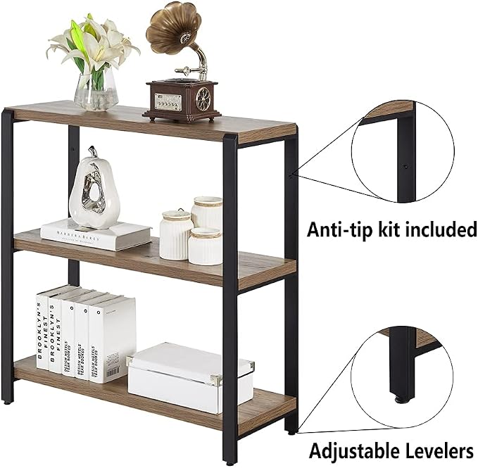 FOLUBAN 3 Tier Bookshelf, Industrial Bookcase and Book Shelves - Image 4