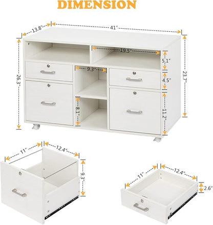 VINGLI Wood Mobile File Cabinet - Image 3