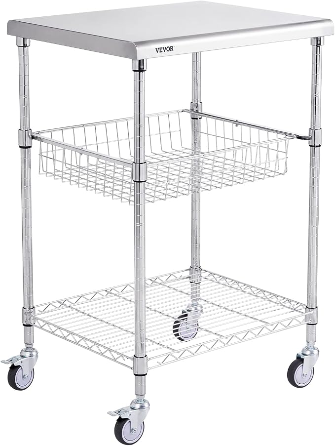 VEVOR Kitchen Utility Cart, 36.6"x20"x24" 3 Tiers Wire Rolling Cart, 470LBS by VEVOR
