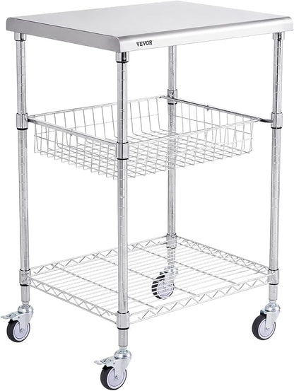 VEVOR Kitchen Utility Cart, 36.6"x20"x24" 3 Tiers Wire Rolling Cart, 470LBS by VEVOR