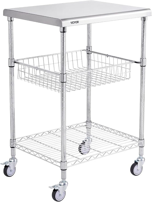 VEVOR Kitchen Utility Cart, 36.6"x20"x24" 3 Tiers Wire Rolling Cart, 470LBS by VEVOR