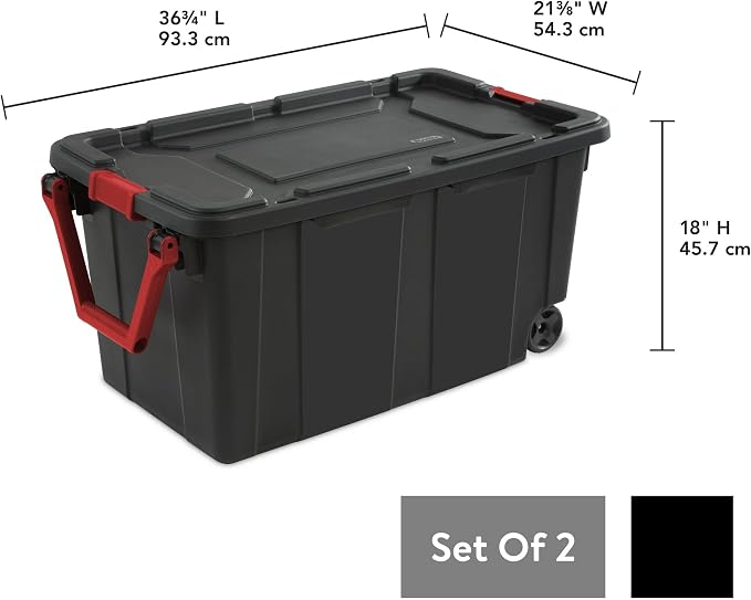 40 Gallon Wheeled Industrial Tote Plastic Black Set of 2 Plastic Storage Boxes - Image 3