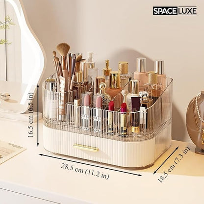 Makeup Organizer with Drawers and 360° Rotating Brush Holder, Large Capacity - Image 2