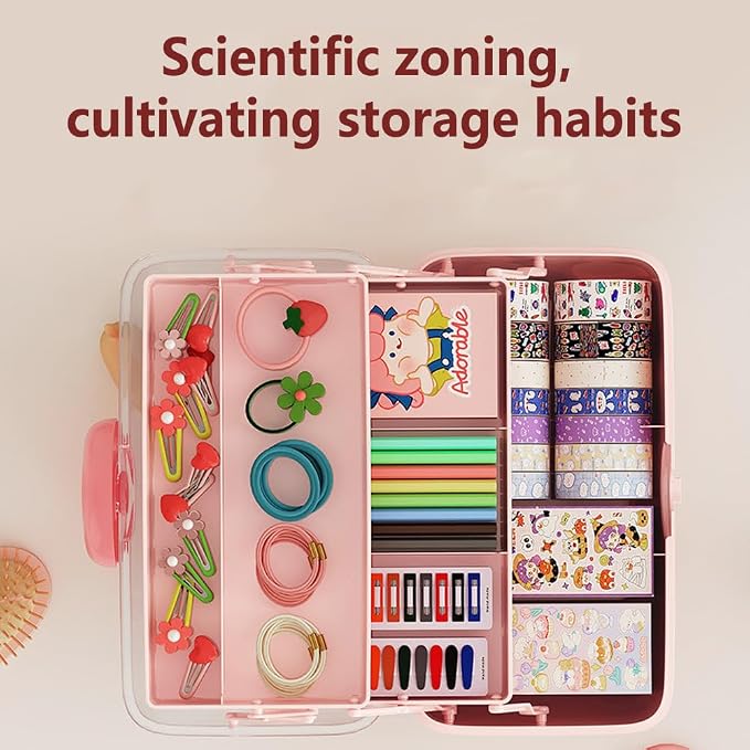 Cute Hair Accessories Organizer 3-Layers Kids Jewelry Storage Box Plastic Hair - Image 5