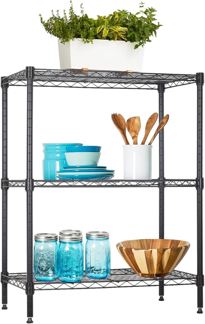 BestOffice | 3-Tier Wire Shelf | 23" x 13.2" x 30.2" | Black | Storage Shelves by BestOffice