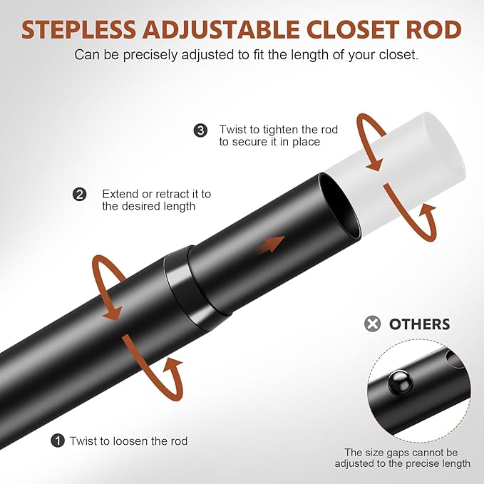 Closet Rods for Hanging Clothes, 17-84 Inches 2 pack Stepless Adjustable Closet - Image 2