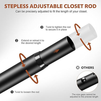 Closet Rods for Hanging Clothes, 17-84 Inches 2 pack Stepless Adjustable Closet - Image 2