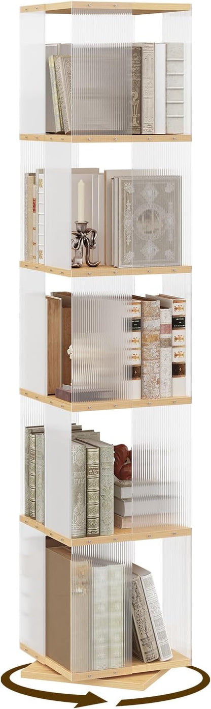 YATINEY 5-Tier Rotating Bookshelf, 360 Spinning Corner Bookcase Tower, by Yatiney