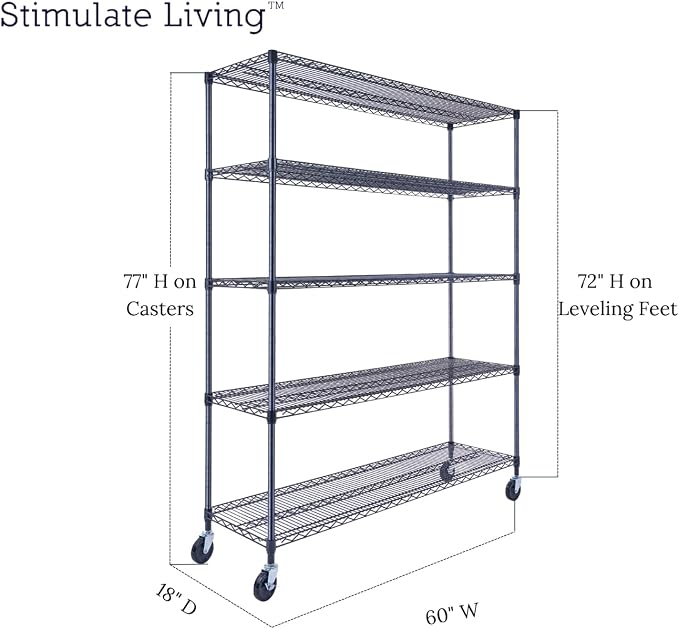 60"x18"x72" Prime Heavy Duty Black 5-Tier Wire Shelving NSF 4000 LBS MAX - Image 2