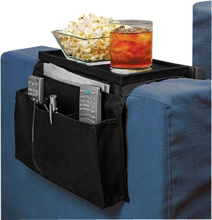 5 Pockets TV Remote Control Holder Couch Sofa Tray Armrest Organiser Oxford - Image 2
