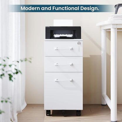 MIIIKO White Filing Cabinet 3 Drawers Under Desk, Metal File Cabinet - Image 4