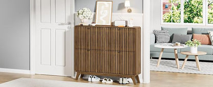 Jluomei Large Shoe Cabinet for Entryway, Bamboo Narrow Shoe Cabinet Storage - Image 7