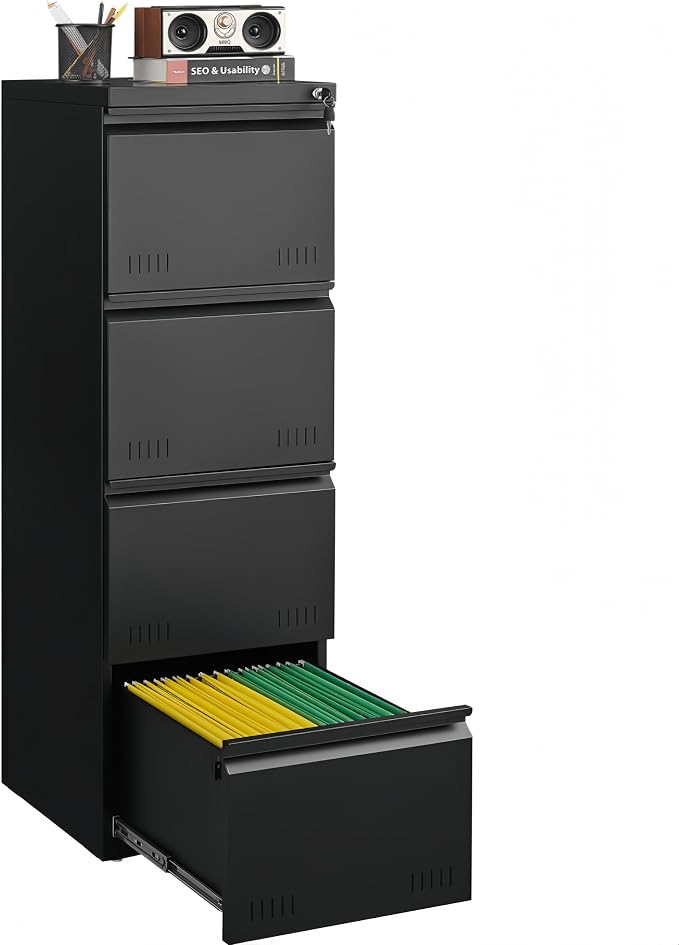 Metal File Cabinet with Lock, Vertical 4 Drawer File Cabinets by GUIZEEOPO