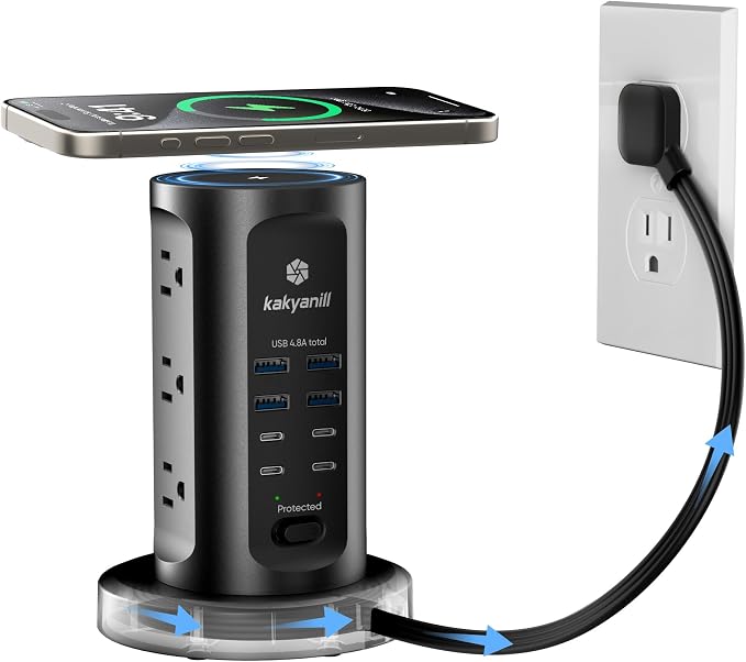 Kakyanill 30W USB Charging Station, Power Strip Tower, 9 AC Outlets by kakyanill