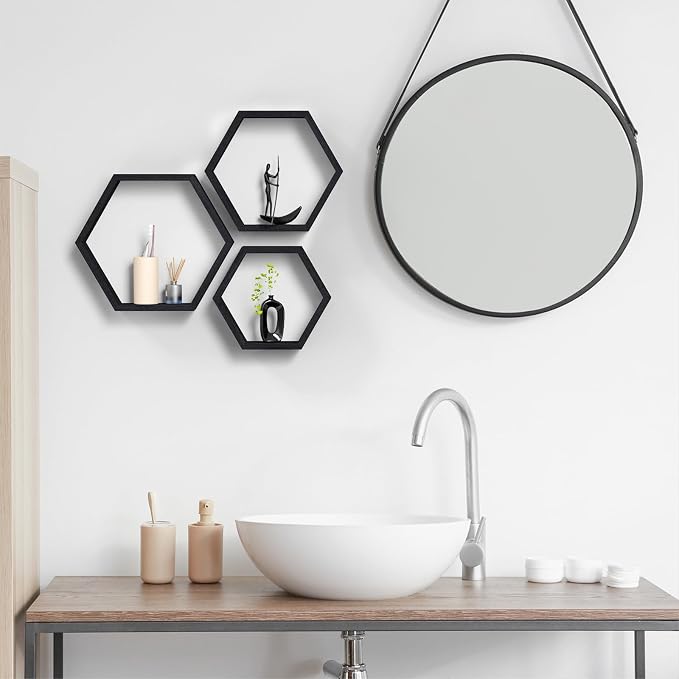 CADUKE Hexagon Floating Shelves Set of 3, Wooden Honeycomb Shelves - Image 7