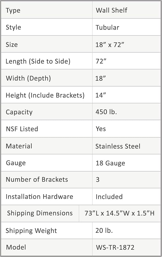 AmGood 18 in. x 72 in. NSF Stainless Steel Tubular Wall Shelf | Heavy-Duty - Image 7