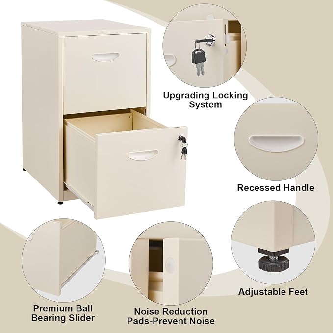Filing Cabinet 2 Drawer with Lock, Under Desk Metal Filing Cabinet, Two Drawer - Image 5