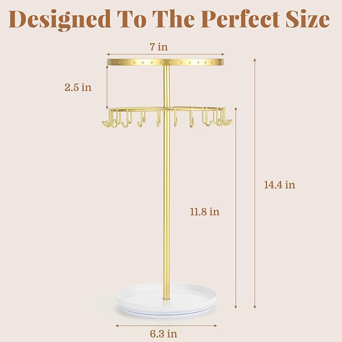 LANDNEOO Necklace Holder Jewelry Organizer, 360° Rotating 3-Tier Jewelry Stand - Image 6