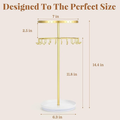 LANDNEOO Necklace Holder Jewelry Organizer, 360° Rotating 3-Tier Jewelry Stand - Image 6