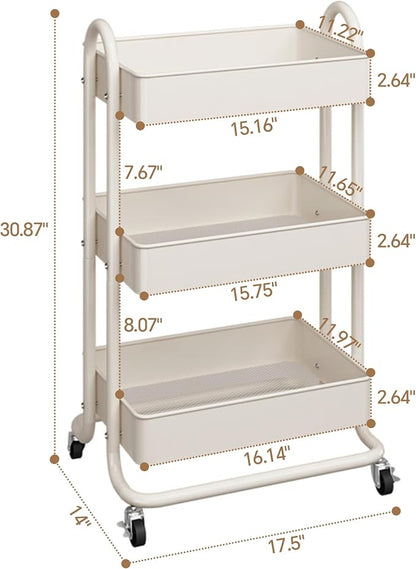 MIOCASA 3-Tier Metal Utility Rolling Cart, Heavy Duty Multifunction Cart - Image 2