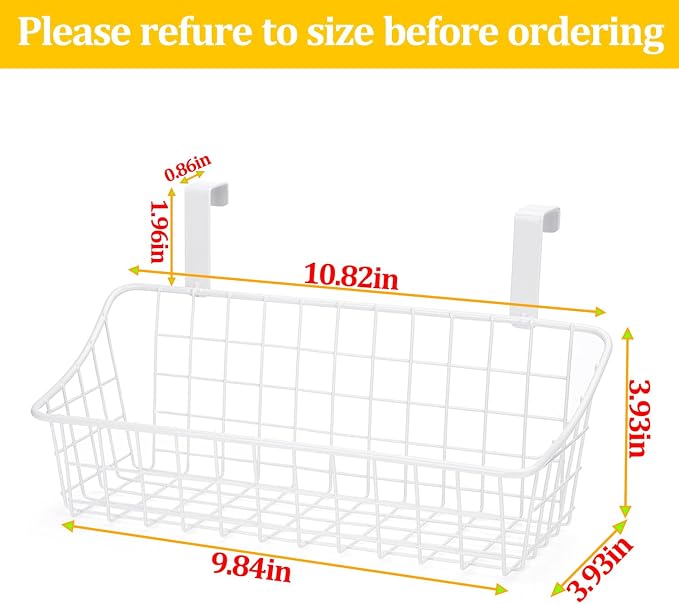 LeleCAT White Basket with hook Grid Storage Basket, Hang it behind a door or on - Image 2