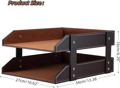 KINGFOM Letter Tray, Leather Paper Organizer Tray, Wooden Desk File Holder - Image 2
